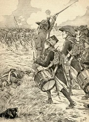 Bitwa pod Marengo we Włoszech w 1800 roku toczyła się między siłami francuskimi pod dowództwem Napoleona Bonaparte a Austriakami. Z Agenda Buvard du Bon Marche opublikowanej w 1917 r.