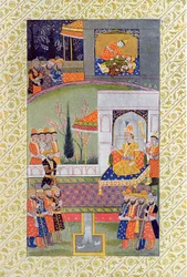 Łóżko sprawiedliwości, ilustracja z The Arabian Nights, 1895 (kolorowa grawerunek)