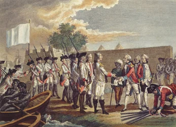 Zdobycie Senegalu, ryty Nicholas Ponce (1746-1831) 1799 (kolorowy grawerunek)