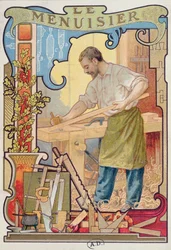 Cieśla, ilustracja z księgi o rzemiośle, ok.1899