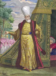 Naczelny Janczar, z Recueil destampes sur les Costumes du Levant, rytowany przez Gerarda Jeana Baptiste Scotina (1671-1716) 1707-08