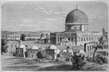Kopuła na Skale, Wzgórze Świątynne, z dzisiejszej Syrii. Podróżuje po Fenicji, Libanie i Judei. 1875-1880 Louis Charles Emile Lortet, 1884 (bw grawerowanie)