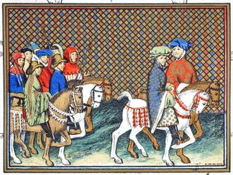 Książęta Exeter i Surrey wysłani przez Ryszarda II z zamku Conway do Chester w celu leczenia z księciem Lancaster, faksymile z Le Prinse et Mort du Roy Richart autorstwa Jeana Cretona, przedruk XIX