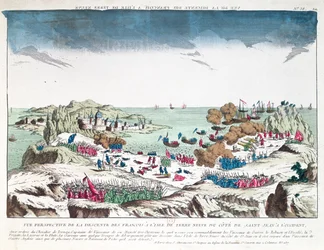 Francuski najazd na St. John w Nowej Fundlandii 2 czerwca 1762 pod dowództwem Chevaliera du Ternay (1722-80), koniec XVIII wieku