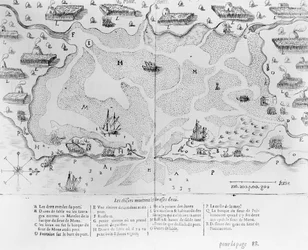 Port Cape Cod, z Voyages de sieur Champlain autorstwa Samuela de Champlain (1567-1635) opublikowany w Paryżu, 1613