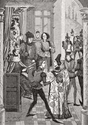 Dwór Królewski lub Wielka Rada, według miniatury w „Chronicles of Froissart”, z „Le Moyen Age et la Renaissance” Paula Lacroix (1806–84) opublikowanej w 1847 r.
