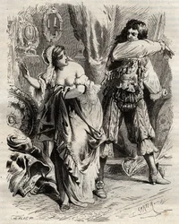 Markiz Montespan, Louis Henri (Louis-Henri) de Pardaillan de Gondrin (1640-1691), spoliczkował swoją żonę, markizę Montespan (Francoise Athenais) przez Rochechouart Mortemart (lub Madame de Montespan) (1640-1707), za odmówiła mu na rozkaz Ki
