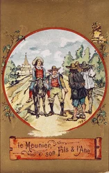 Młynarz, jego syn i osioł, ok.1880 (kolorowa grawerunek)