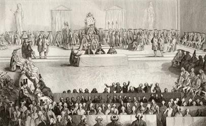 Zgromadzenie Narodowe za panowania Ludwika XVI (1754-93), z „Historii Francji“ Colarta, opublikowanej około 1840 roku