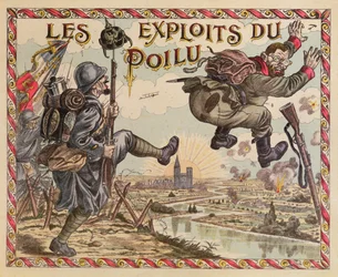 Osiągnięcia Poilusa, wypchnięcie Niemca za Ren, okładka gry planszowej, ok. 1914-15