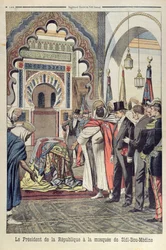 Prezydent Republiki Francuskiej, Emile Loubet (1838-1929) z wizytą w meczecie Sidi Bou Medine, Tlemcen, Algieria, ilustracja z Le Petit Journal, 3 maja 1903