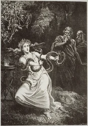 Pytia z LHistoire de la Magie Paula Christiana, zilustrowana w Historii magii, wydanej pod koniec XIX wieku