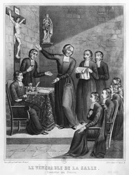 Czcigodny Święty Jan Chrzciciel de La Salle (1651-1719) wyryty przez H. Jannina i P. Sarrazina, 1845