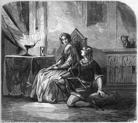 Biała Królowa Kastylii (1188-1252) oraz poeta i król Nawarry Thibault IV z Szampanii (1201-1253) (znany również jako Thibault I z Nawarry). Grawer w „Historii prostytucji i rozpusty wśród wszystkich narodów świata od starożytności do