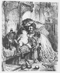 Narodziny Pantagruela, ilustracja z „Gargantua i Pantagruel”, autorstwa François Rabelais (rycina)