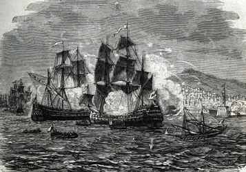 Bombardowanie Algieru w sierpniu 1682 r. przez Abrahama Duquesne - (rycina) 1864