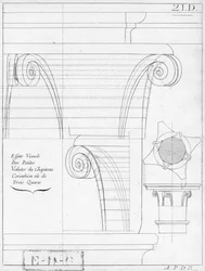Stolica koryncka, ilustracja z książki o geometrii, XVIII lub XIX wiek, opublikowana Avec Privilege du Roy et E.. du Gouvernement