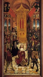 Koronacja Dawida. Dawid zostaje koronowany na króla Izraela. Obraz szkoły francuskiej z XVI wieku, 1501, pochodzący z katedry w Amiens. Wysokość 1,95 m. Paryż, Narodowe Muzeum Wieków Średnich, Thermes de Cluny