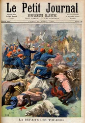 Klęska Tuaregów. Francuskie wojska kolonialne pod dowództwem podpułkownika Josepha Joffre (1852-1931) - Klęska Touarega. Ilustracja do Le Petit Journal, 30 kwietnia 1894 (grafika)