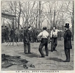 Pojedynek mistrzów broni Pini i Thomeguex w Parc de Saint Ouen (Saint-Ouen). W „Le Petit Parisien” z dnia 28.03.1897.