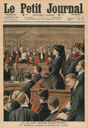 Zakończenie sensacyjnego procesu, Marguerite Steinheil słuchająca wyroku, ilustracja z okładki „Le Petit Journal”, dodatek illustre, 21 listopada 1909