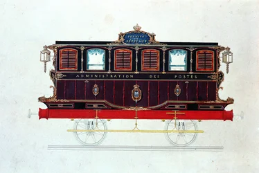Pierwsza furgonetka pocztowa we Francji, ok. 1830-48 (pióro i atrament oraz toaleta na papierze)
