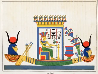 Bogini Anuket, ilustracja z Panteonu w Egipcie: zbiór mitologicznych postaci ze starożytnego Egiptu autorstwa Jean-Francois Champollion, wydany ok. 1986 r.