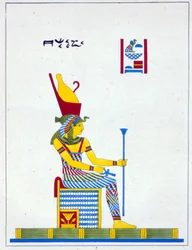 Bogini Neith, ilustracja z Panteonu Egyptien: zbiór mitologicznych postaci ze starożytnego Egiptu autorstwa Jean-Francois Champollion, wydany ok. 1986 r.
