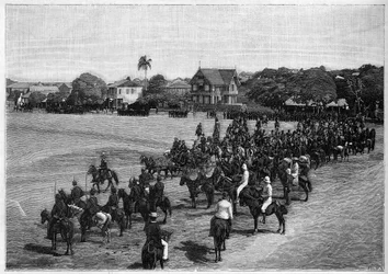 Ostatnia recenzja prezydenta Etienne Felicite Salomona (1820-1888) w Port au Prince na Haiti.