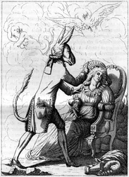 Magiczny palec, kolegium przypominające starożytną karykaturę Fransa Antona Mesmera (1734-1815), niemieckiego lekarza, założyciela teorii magnetyzmu zwierzęcego lub mesmeryzmu. Grawer w „” La Nature. Revue des sciences et de ses aplikacje aux arts et a