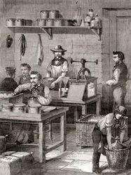 Produkcja bawełny strzelniczej w XIX wieku z Les Merveilles de la Science, opublikowana ok. 1870 r. (rycina)