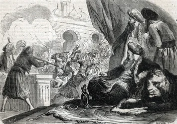 „Masakra armii janczarów w 1826 roku dokonana przez sułtana Mahmuda II, Konstantynopol”, 1864