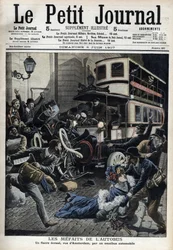 Kłopoty autobusu: fiakra zmiażdżona przez autobus na paryskiej ulicy Amsterdamu „Dziennik Le Petit”, czerwiec 1907 (rycina)