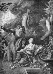 Stare prostytutki zostały rajfurkami. Rycina w „Historii prostytucji i rozpusty wśród ludów świata od starożytności do naszych czasów” autorstwa dr. Th.-F. Debraya. 1879.