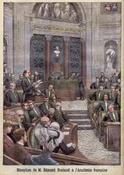 Poeta i dramaturg Edmond Rostand przyjęty do Academy Francaise za „Le Petit Journal”