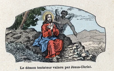 Kuszący demon pokonany przez Jezusa Chrystusa. Jezus Chrystus, wyprowadzony przez Ducha na pustynię, był kuszony przez diabła. W „Tout l