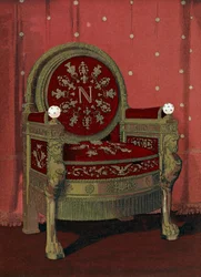 Tron Napoleona I Bonaparte (1769-1821) Pałac w Fontainebleau, ilustracja ze Słownika wyposażenia i dekoracji autorstwa Henryka Havarda, tom 4, tablica 54, Paryż, Maison Quantin, 1