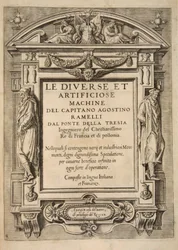 Strona tytułowa, z The Diverse Et Artificiose Machine autorstwa kapitana Agostino Ramelli, wyd. 1588 grawerowanie