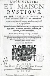 Strona tytułowa LAgriculture et Maison Rustique, Charles Estienne, wydanie opublikowane 1641 (druk typograficzny i grawerunek)