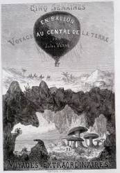 Strona tytułowa: „”Pięć tygodni w balonie”i„Podróż do wnętrza Ziemi””Jules Verne, sd. Edycje Hetzel pod ogólną nazwą „Les Voyages Extraordinary””