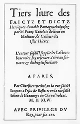 Strona tytułowa „Le Tiers livre des Faicts et Dicts Heroique du Bon Pantagruel” François Rabelais (rycina)
