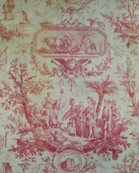 Toile de Jouy (wg projektów Jean-Baptiste Huet 1772-1793), Ilustruje alegorię Ludwika XVI (1754-1793), króla Francji, odnowiciela wolności w lutym 1790 (bawełna drukowana)