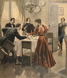 Tragiczne zakończenie obiadu, ilustracja z Le Petit Journal: Supplement illustre, 18 grudnia 1898 r.
