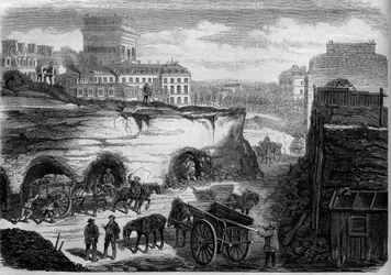 Przemiany Paryża pod rządami II Cesarstwa, Haussmann Paryż: przebicie bulwaru Królewskiego Rzymu (dziś aleja Klebera). Grawer w „Le Monde Illustré” nr 276 z 26 lipca 1862 r.
