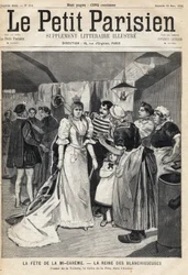 Wypróbuj toaletę w warsztacie w przeddzień święta Mi Careme (Mi-Careme): królowej wybielaczy. Jedna z gazet „Le Petit Parisien”” z dnia 12.03.1893 (rycina)