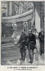 Car Mikołaj II (1868-1918) i caryca Aleksandra Fiodorowna Romanowa (1872-1918) przed grobem Napoleona I Bonaparte w Hotelu des Invalides w Paryżu, w „Le Petit Parisien””