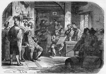 Widok na Cabaret des Porcherons w Paryżu. Grawer w „Historii prostytucji i rozpusty wśród wszystkich narodów świata od starożytności do dnia dzisiejszego” autorstwa dr Th. -F. Debray. 1879.