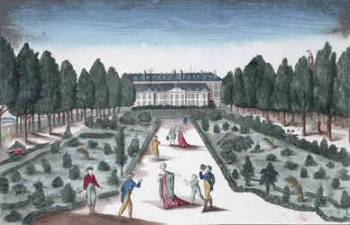 Widok na Jardin des Plantes, z balustrady w pobliżu Sekwany (kolorowy grawerunek)
