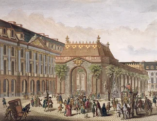 Widok na Place de Louis le Grand z jedną z sal zbudowanych z okazji ślubu Monseigneur le Dauphin (detal z 101866) (rycina kolorowa)