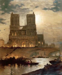 Widok na zachodnią fasadę katedry Notre-Dame, Paryż, ok. 1840